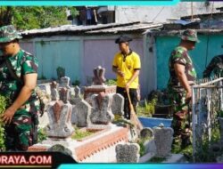 Kompak, TNI dan Polisi Bakti Religi Sambut Hari Bhayangkara ke -79 Bersihkan Makam Pegirikan Surabaya