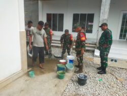 Dalam Rangka HUT Ke 80 TNI Danramil 1208-02/Sejangkung Pimpin Bakti Teritorial Prima Pengecetan Masjid Al-Jihad