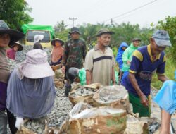 Tetap Semangat Satgas TMMD Ke 126 Kodim 1208/Sambas Bersama Warga Siapkan Batu Untuk Rabat Beton