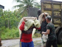 Satgas TMMD Ke 126 Kodim 1208/Sambas Panggul Semen untuk Percepat Pekerjaan