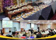 Buffet dan suasana Halal Bihalal di Grand Ballroom Hotel Horison Arcadia Heritage Surabaya dengan menu Nusantara dan tamu menikmati acara kebersamaan