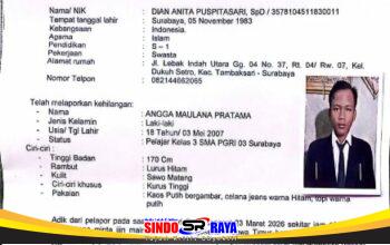 Surat laporan polisi kehilangan Angga Maulana, pelajar kelas 3 SMA PGRI 03 Surabaya yang hilang 6 hari usai pergi ke Mojokerto