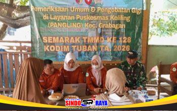 Karya Bhakti Kesehatan Koramil 0811/20 Grabagan Semarakkan TMMD ke-128 Kodim Tuban, Ajak Warga Tetap Sehat