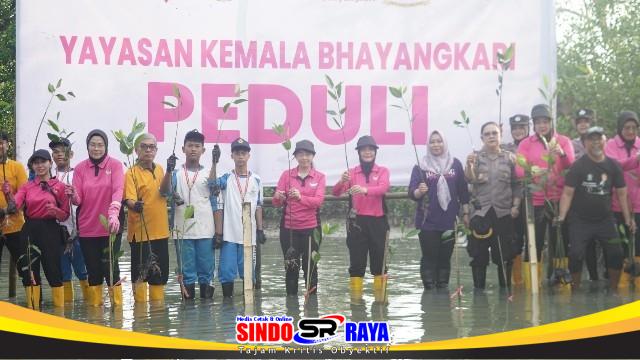 YKB Tanjung Perak tanam mangrove Kalianak bersama Bhayangkari, polisi, dan pelajar di kawasan pesisir Surabaya
