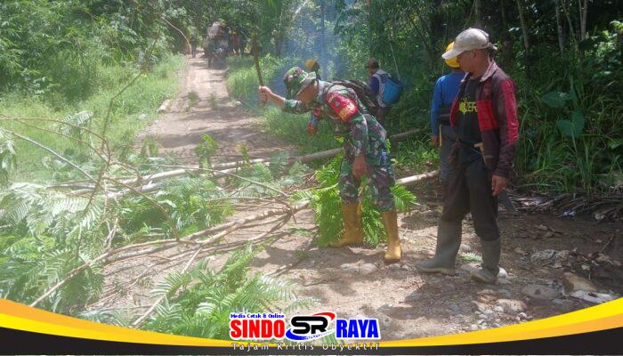 Babinsa dan Warga Kompak, Pembersihan Jalan Dukung Pembangunan Listrik Desa