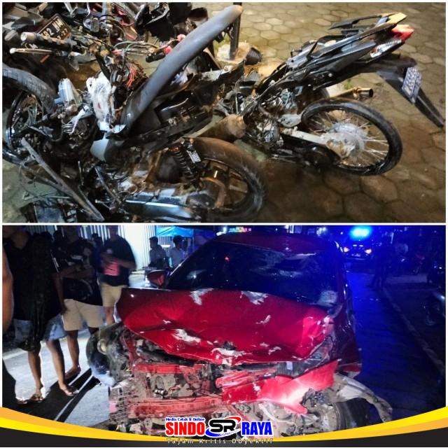 Kecelakaan lalu lintas di Banyuates Sampang melibatkan dua sepeda motor dan mobil Toyota Limo dengan kerusakan parah