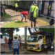 Petugas kepolisian dan sejumlah pekerja berada di lokasi dugaan pengambilan kabel Telkom tanpa izin di kawasan Rungkut Industri, Surabaya.