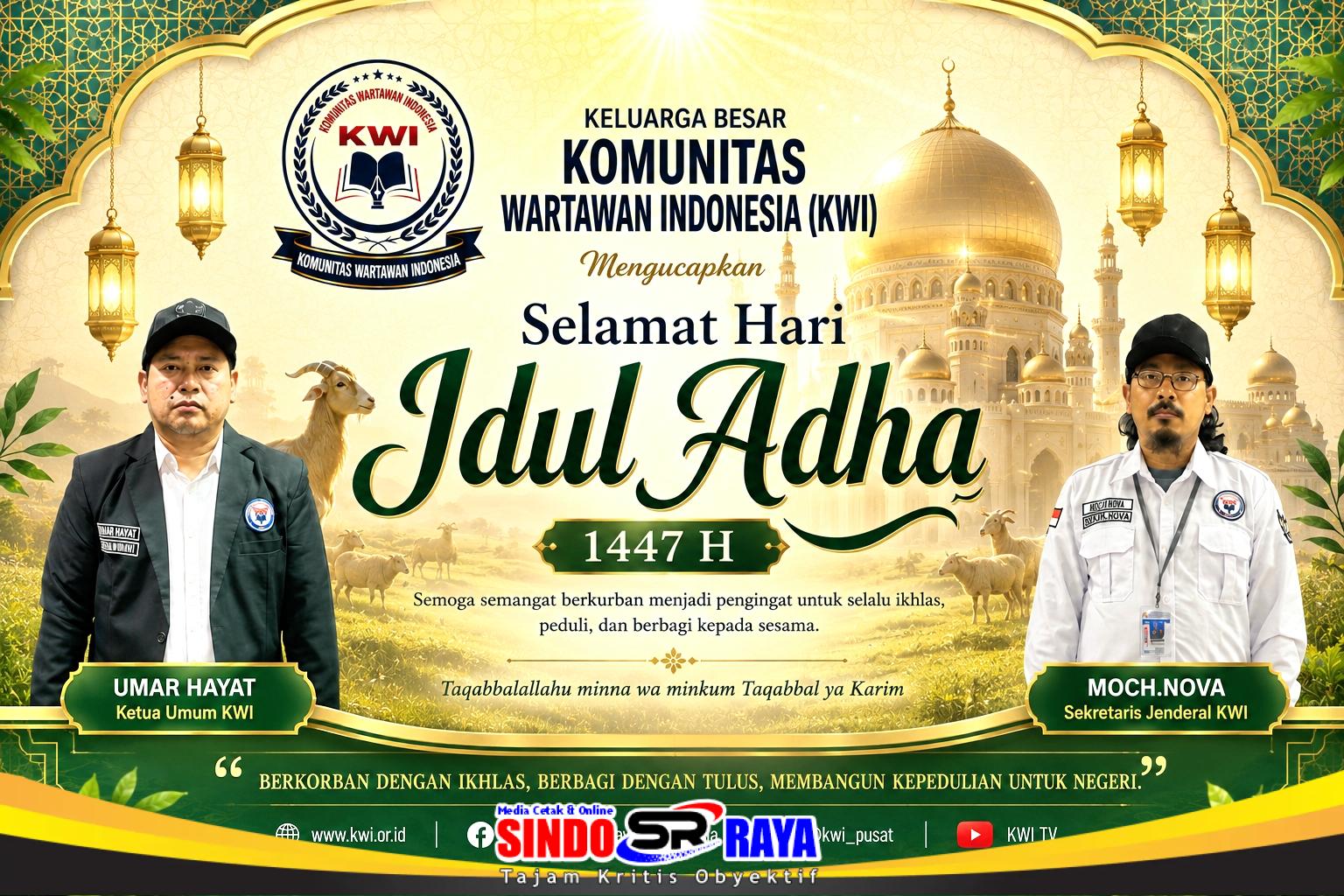 Keluarga Besar KWI mengucapkan Selamat Idul Adha 1447 H melalui flayer resmi bertema kepedulian sosial dan semangat berbagi.