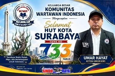 Ketua Umum KWI Umar Hayat mengapresiasi kemajuan Kota Surabaya pada Hari Jadi Kota Surabaya ke-733.