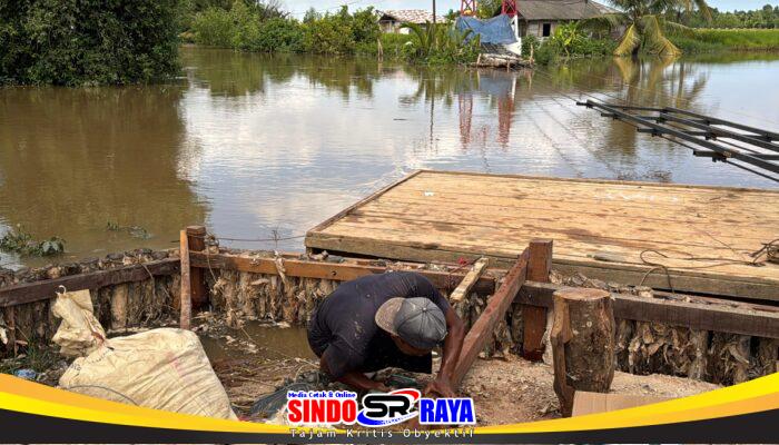 Perkuat Struktur Utama, Personel Kodim 1009/Tanah Laut Pasang Siring Kayu Galam Penahan Abrasi di Jembatan Garuda