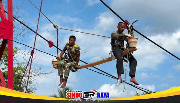 Bergelantungan di Atas Kabel Utama, Perjuangan Personel Kodim 1009/Tanah Laut Wujudkan Jembatan Garuda Tak Kenal Rasa Takut