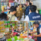 Petugas Satgas Pangan Polrestabes Surabaya memeriksa harga dan stok bahan pangan di pasar.