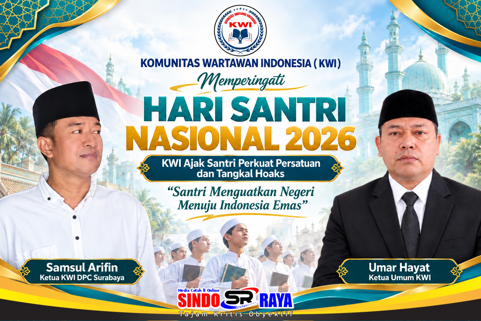 Ketua Umum KWI Umar Hayat dan Ketua KWI DPC Surabaya Samsul Arifin dalam poster Hari Santri Nasional 2026.